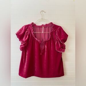 Free People Velvet Pink Puff Sleeve Terese Blouse NWT Size Small